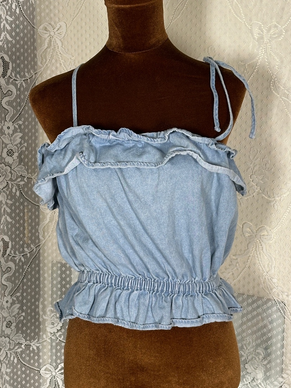 American Eagle Outfitters Light Blue Ruffle Tie-Strap Camisole